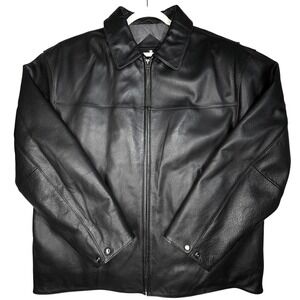 Vintage Consensus Leather Jacket Mens XL Black Full Zip Bomber Lined Y2K Grunge